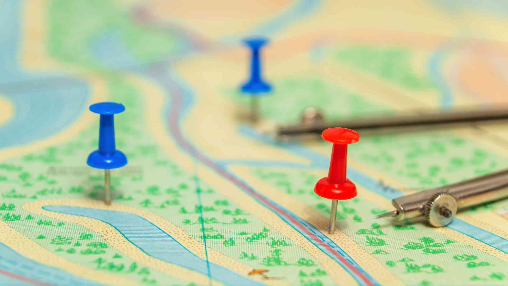 a map with some pins on certain locations.
